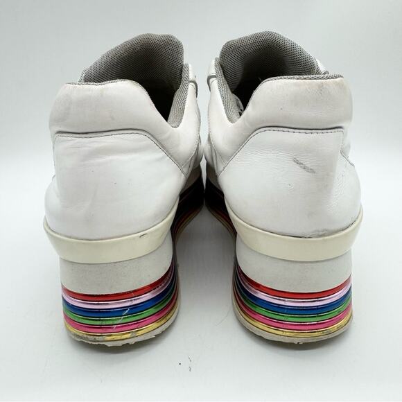 White & Metallic Rainbow Platform Lace Up Sneaker - Festival Pride Colorful Art - Picture 8 of 14